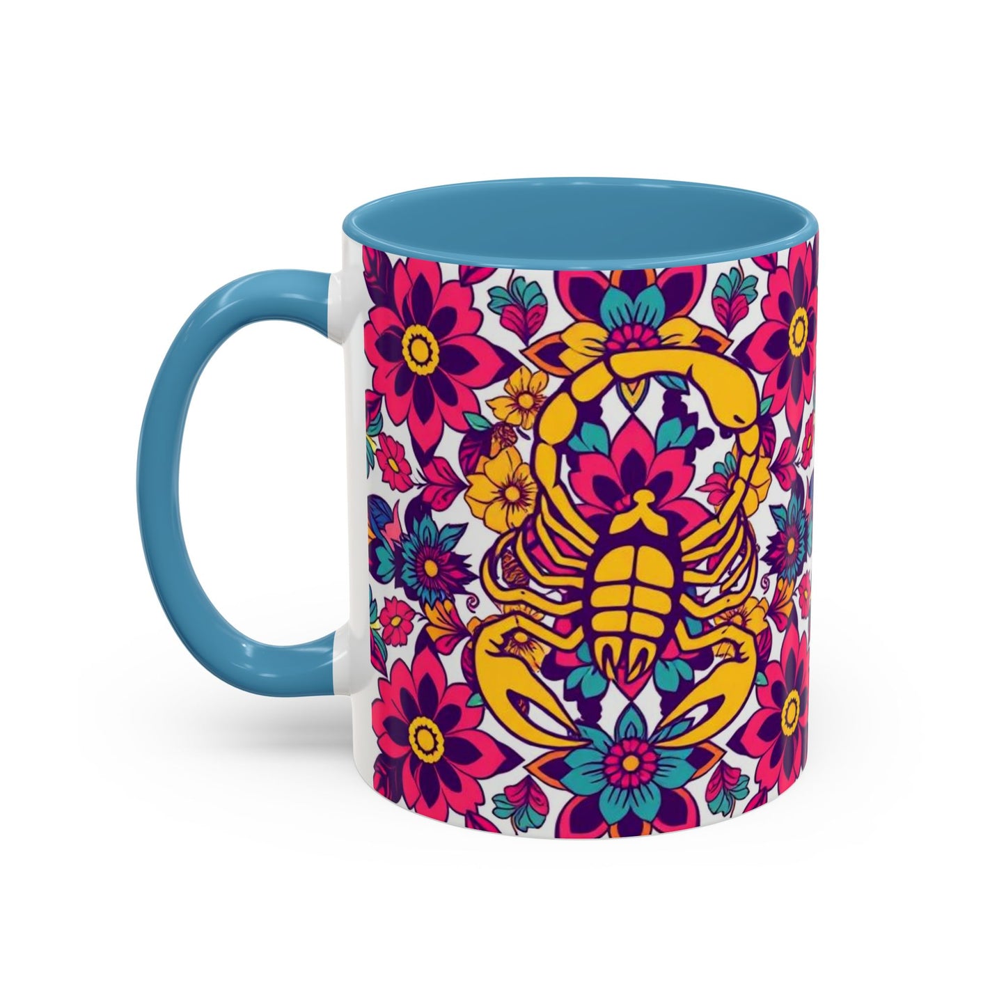 Accent Coffee Mug, Scorpio, Zodiac v2. Flower Pattern, (11, 15oz)