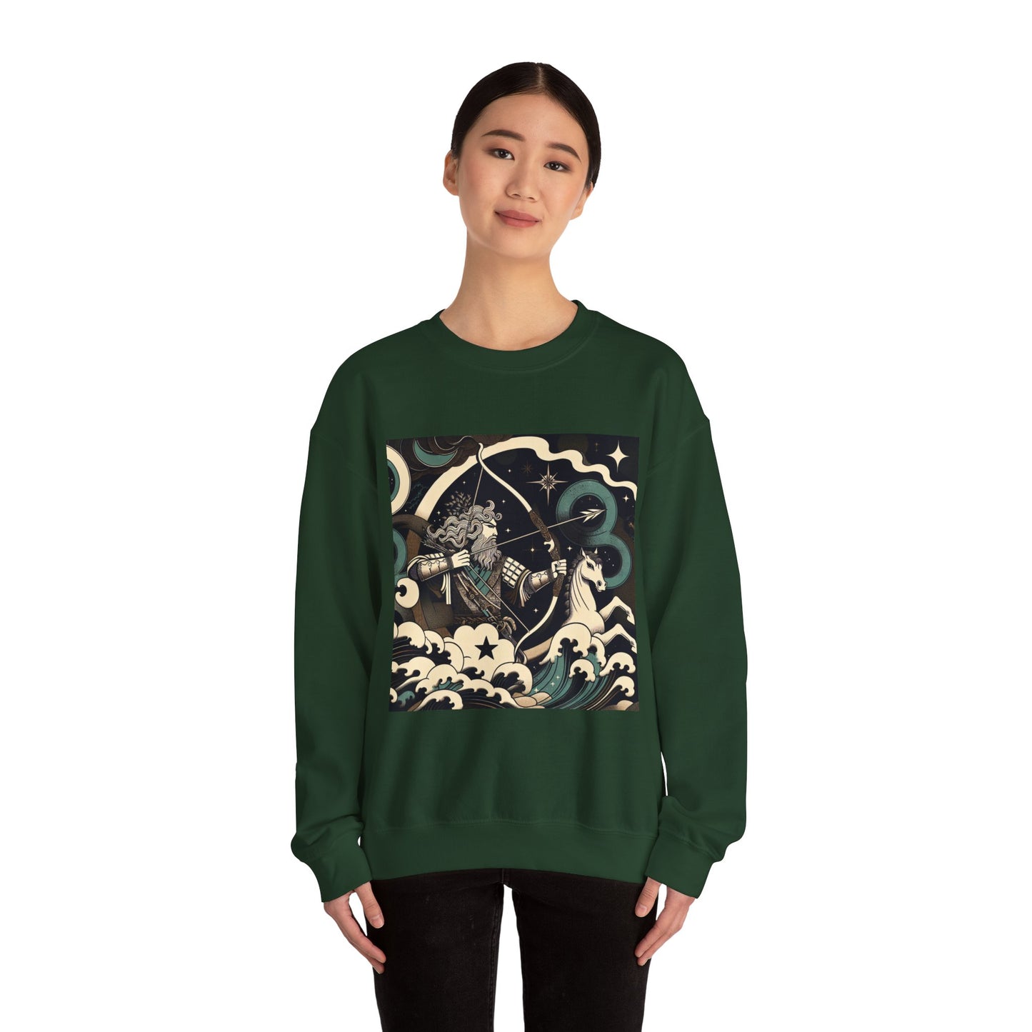 Unisex Heavy Blend™ Crewneck Sweatshirt, Man With Arrow Sagittarius Zodiac Design