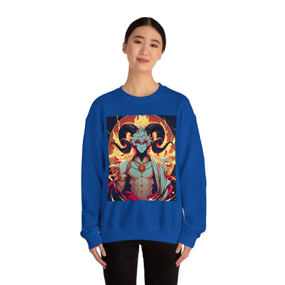 Unisex Heavy Blend™ Crewneck Sweatshirt, Anime Fire Aries, Zodiac Design
