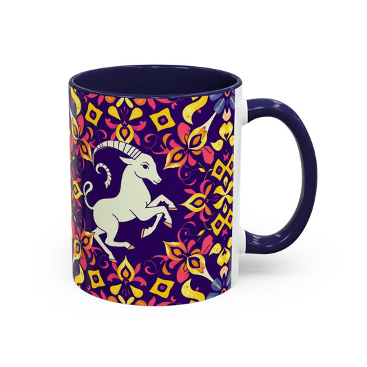 Accent Coffee Mug, Capricorn, Zodiac v1, Flower Pattern, (11, 15oz)