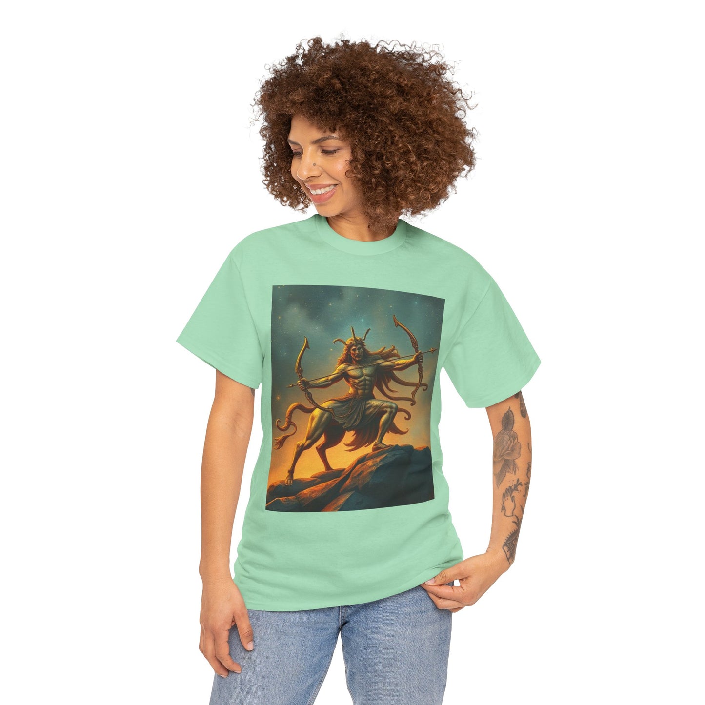 Unisex Heavy Cotton T-Shirt, Arrow Centaur v1, Sagittarius Zodiac Design