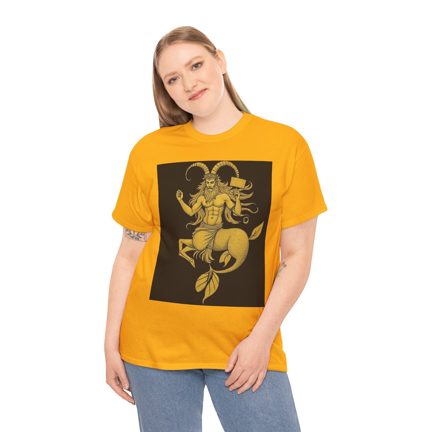 Unisex Heavy Cotton T-Shirt, Capricorn God, Zodiac Design