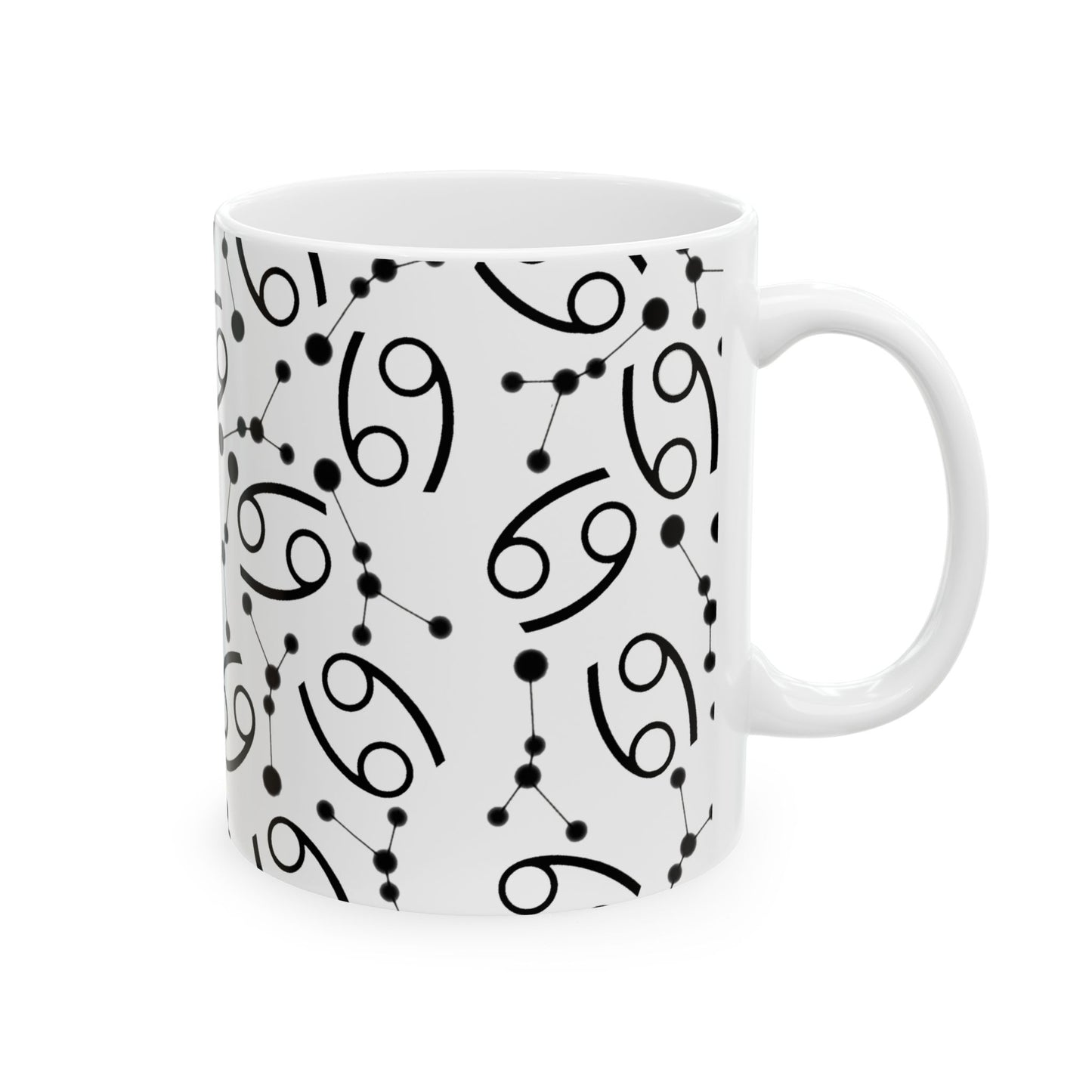 Ceramic Mug, (11oz, 15oz), Ceramic Coffee Mug, AOP, Constellation & Symbol, Cancer Zodiac Design