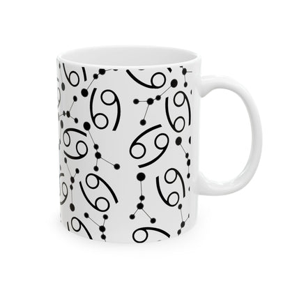 Ceramic Mug, (11oz, 15oz), Ceramic Coffee Mug, AOP, Constellation & Symbol, Cancer Zodiac Design