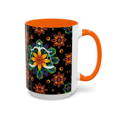 Accent Coffee Mug, Libra, Zodiac v4, Flower Pattern, (11, 15oz)