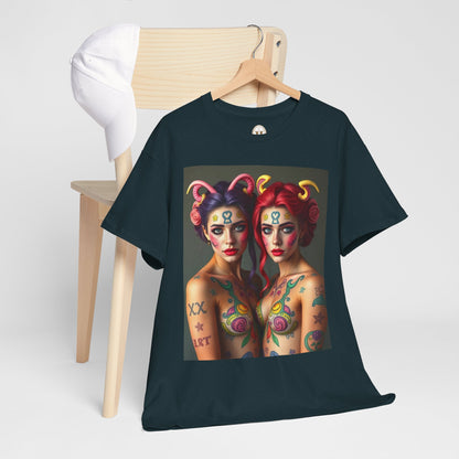 Unisex Heavy Cotton T-Shirt, Gemini, Zodiac v3, Sexy Art