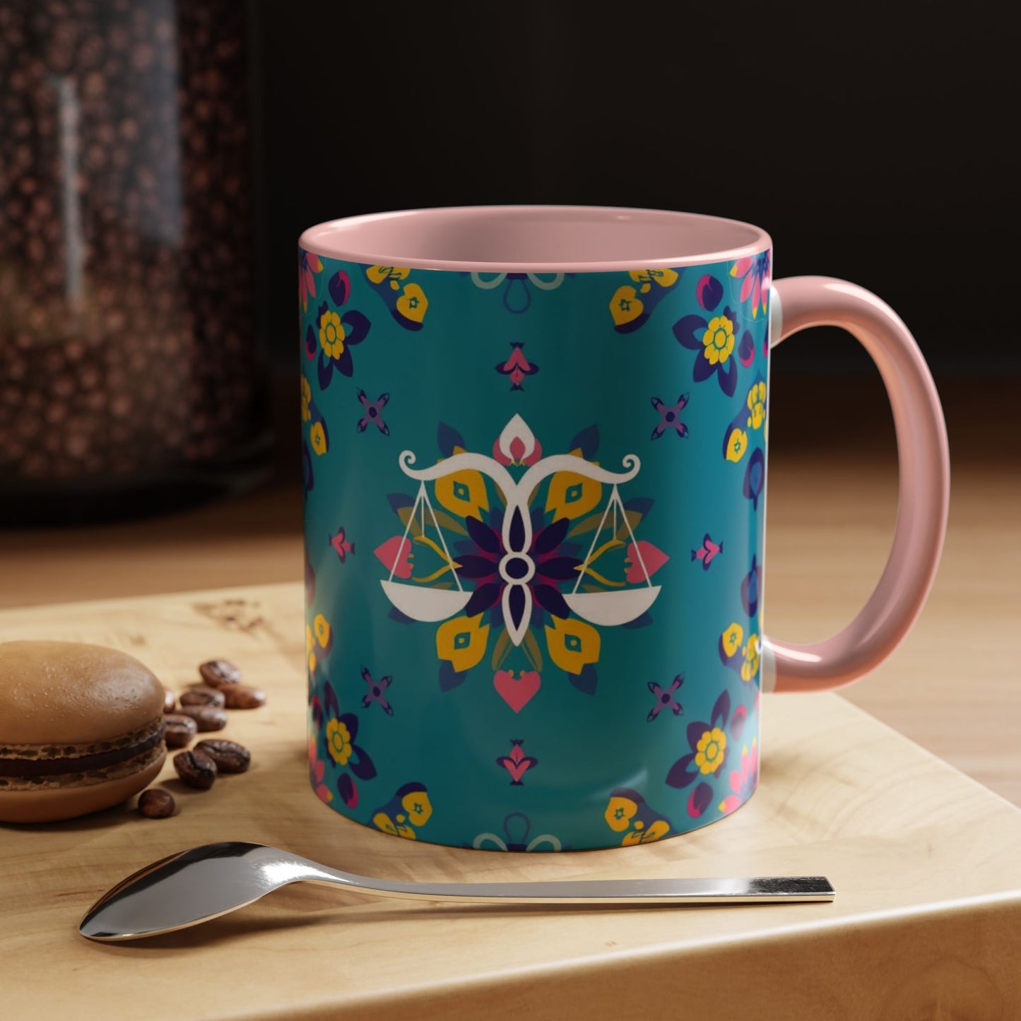 Accent Coffee Mug, Libra, Zodiac v2, Flower Pattern, (11, 15oz)