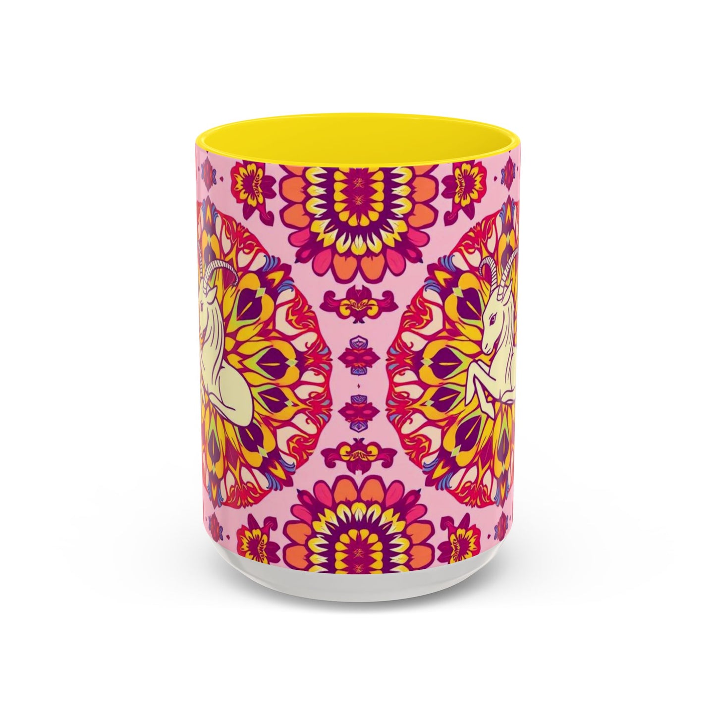Accent Coffee Mug, Capricorn, Zodiac v3, Flower Pattern, (11, 15oz)