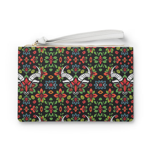 Clutch Bag, Taurus, Zodiac v3, Flower Pattern