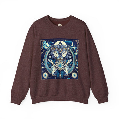 Unisex Heavy Blend™ Crewneck Sweatshirt,Twin Body, Gemini Zodiac Design