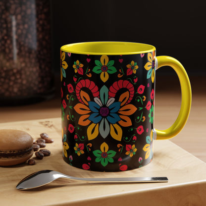 Accent Coffee Mug, Aries, Zodiac v3, Flower Pattern, (11, 15oz)