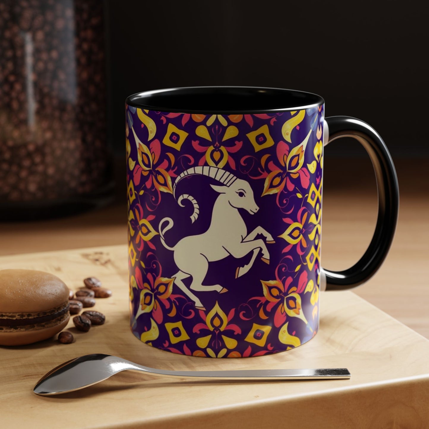 Accent Coffee Mug, Capricorn, Zodiac v1, Flower Pattern, (11, 15oz)