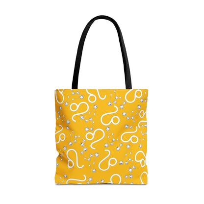 Tote Bag, Leo Zodiac Sign, AOP, (Yellow, White)
