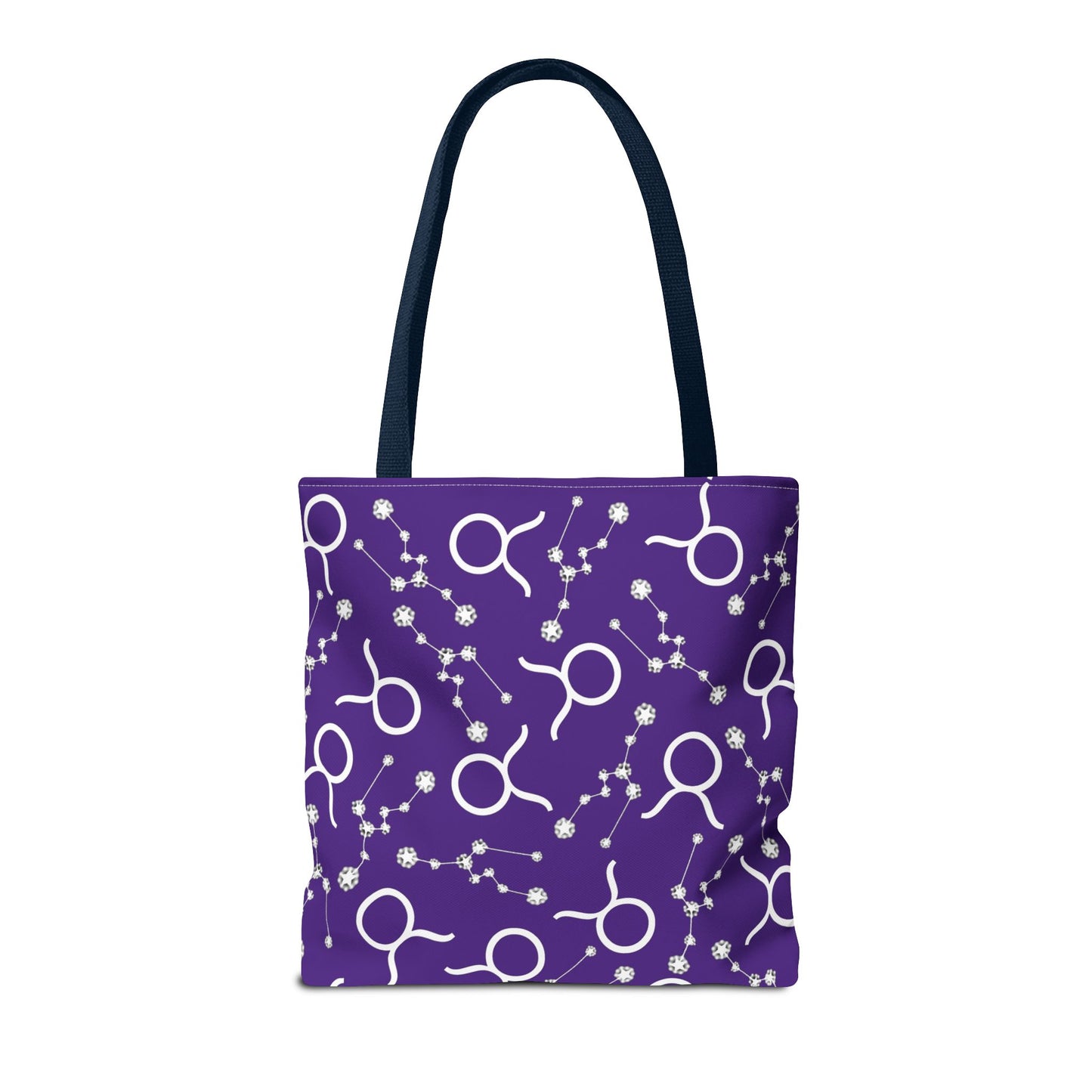 Tote Bag, Taurus Zodiac Sign, AOP, (Purple, White)