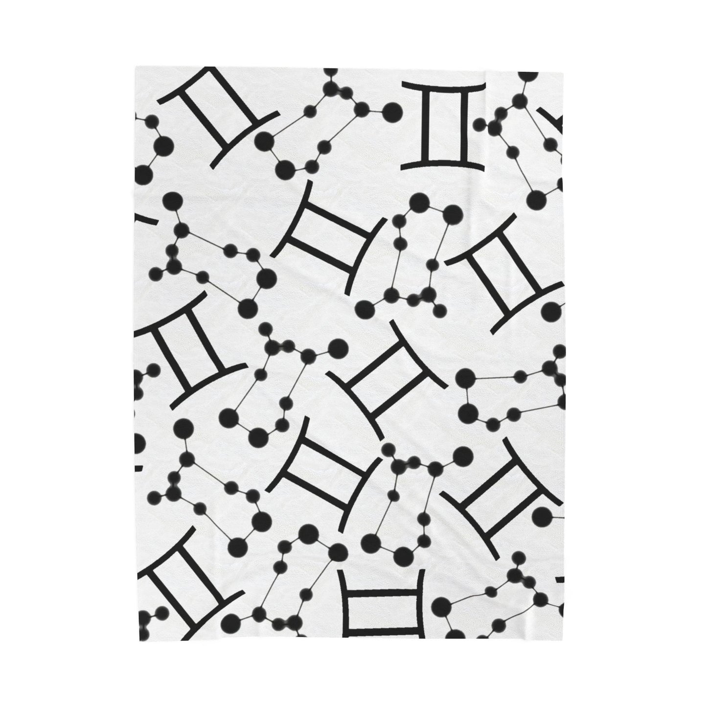 Velveteen Plush Blanket, Gemini Zodiac Sign, Constellation & Symbol, White, 100% polyester