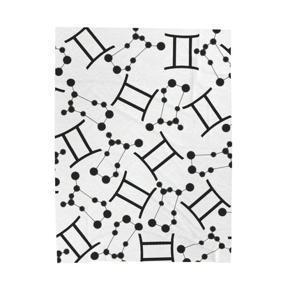 Velveteen Plush Blanket, Gemini Zodiac Sign, Constellation & Symbol, White, 100% polyester