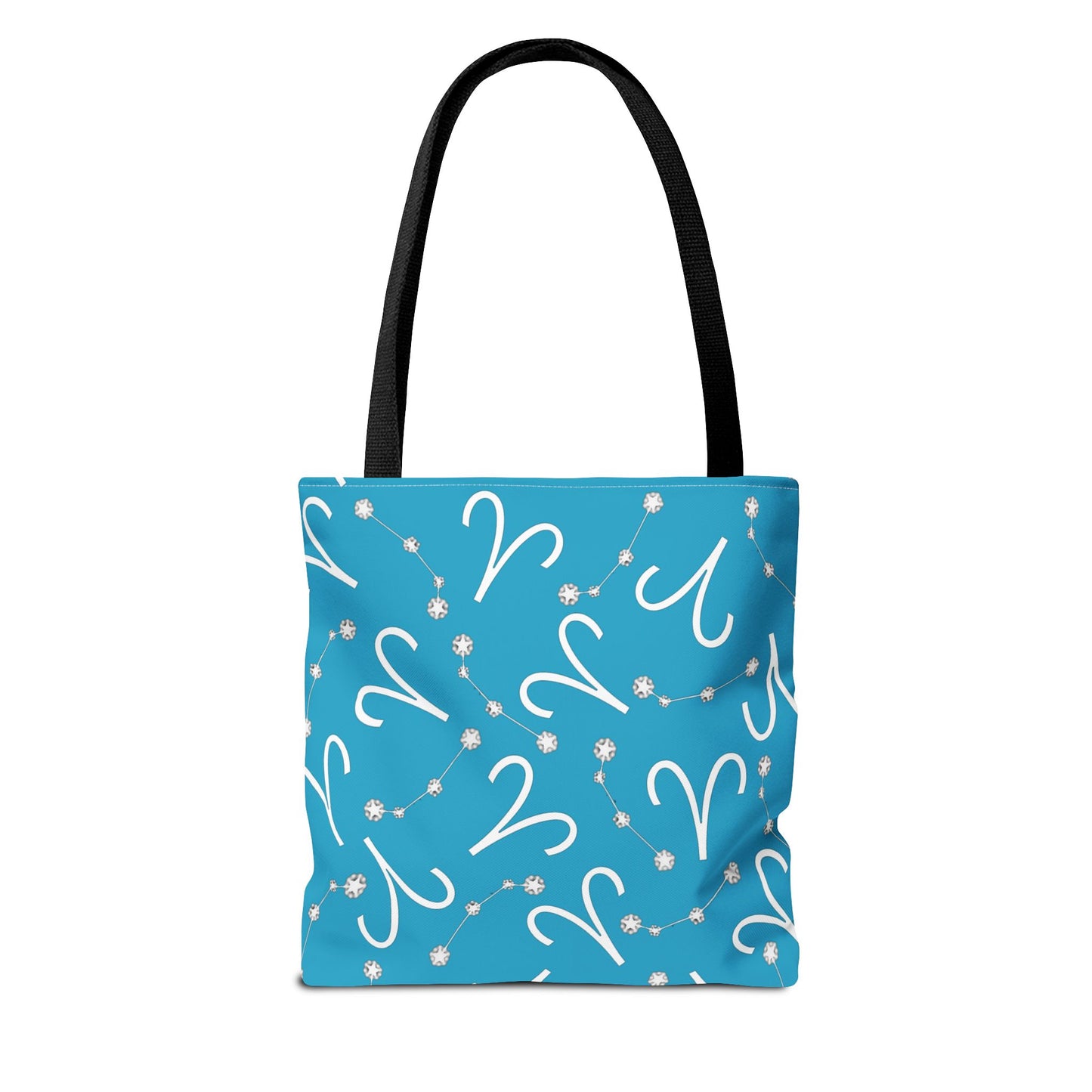 Tote Bag, Aries Zodiac Sign, AOP, (Turquoise, White)
