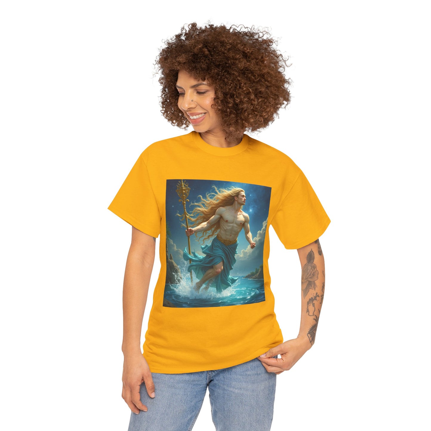 Unisex Heavy Cotton T-Shirt, Aquarius God 4v, Zodiac Design