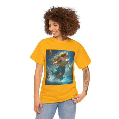 Unisex Heavy Cotton T-Shirt, Aquarius God 4v, Zodiac Design