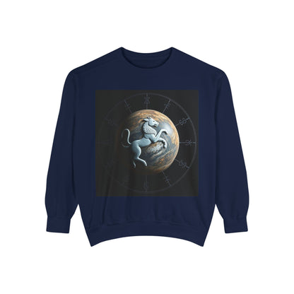 Garment-Dyed Sweatshirt, Unisex, Space Animal Design, Aquarius