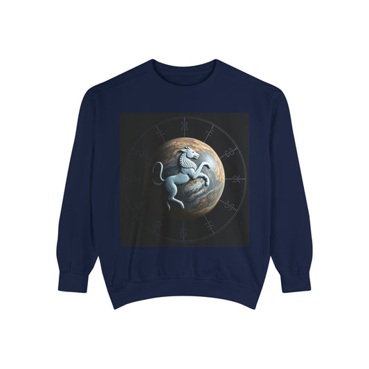 Garment-Dyed Sweatshirt, Unisex, Space Animal Design, Aquarius