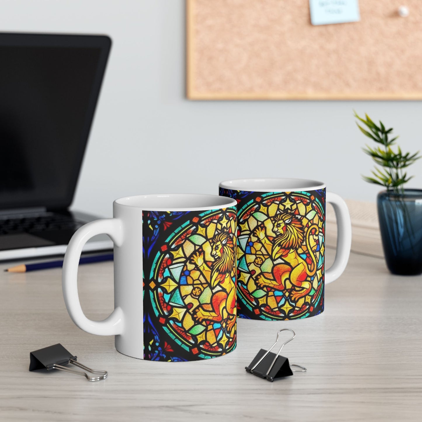 Ceramic Mug, (11oz, 15oz), Glass Design v1, AOP, Leo Zodiac Sign
