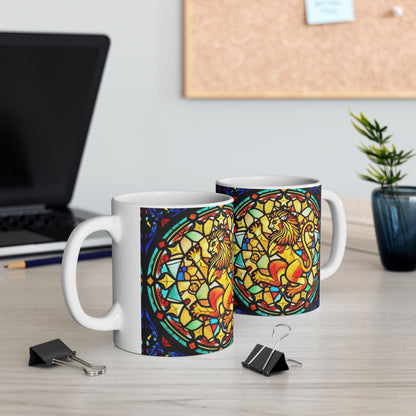 Ceramic Mug, (11oz, 15oz), Glass Design v1, AOP, Leo Zodiac Sign