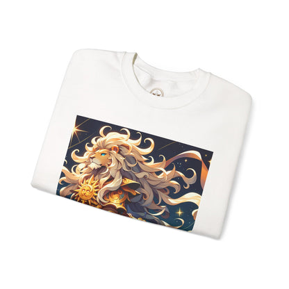 Unisex Heavy Blend™ Crewneck Sweatshirt,Cool Lion with White Hair, Leo Zodiac Design