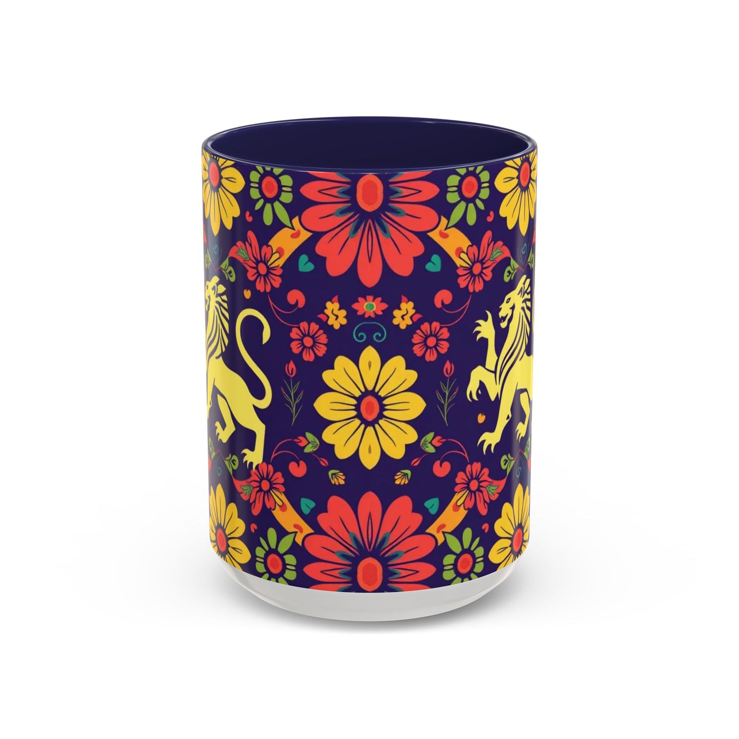 Accent Coffee Mug, Leo, Zodiac v3, Flower Pattern, (11, 15oz)