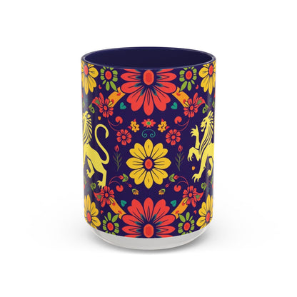 Accent Coffee Mug, Leo, Zodiac v3, Flower Pattern, (11, 15oz)