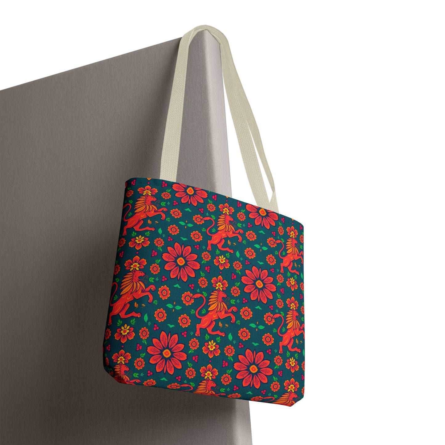 Tote Bag, (AOP), Leo, Zodiac v4, Flower Pattern