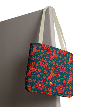 Tote Bag, (AOP), Leo, Zodiac v4, Flower Pattern