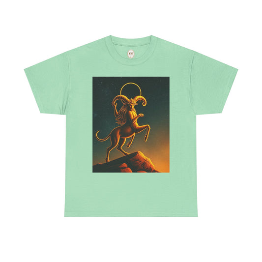 Unisex Heavy Cotton T-Shirt, Mountain Top, Aries Zodiac Design