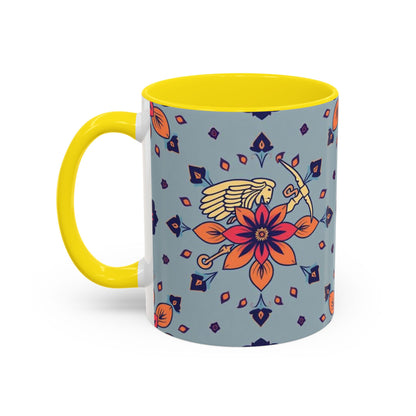 Accent Coffee Mug, Sagittarius, Zodiac v3. Flower Pattern, (11, 15oz)