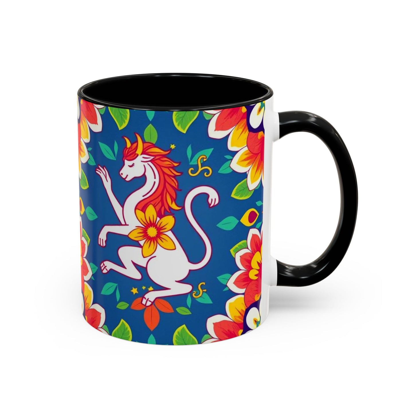 Accent Coffee Mug, Virgo, Zodiac v3. Flower Pattern, (11, 15oz)