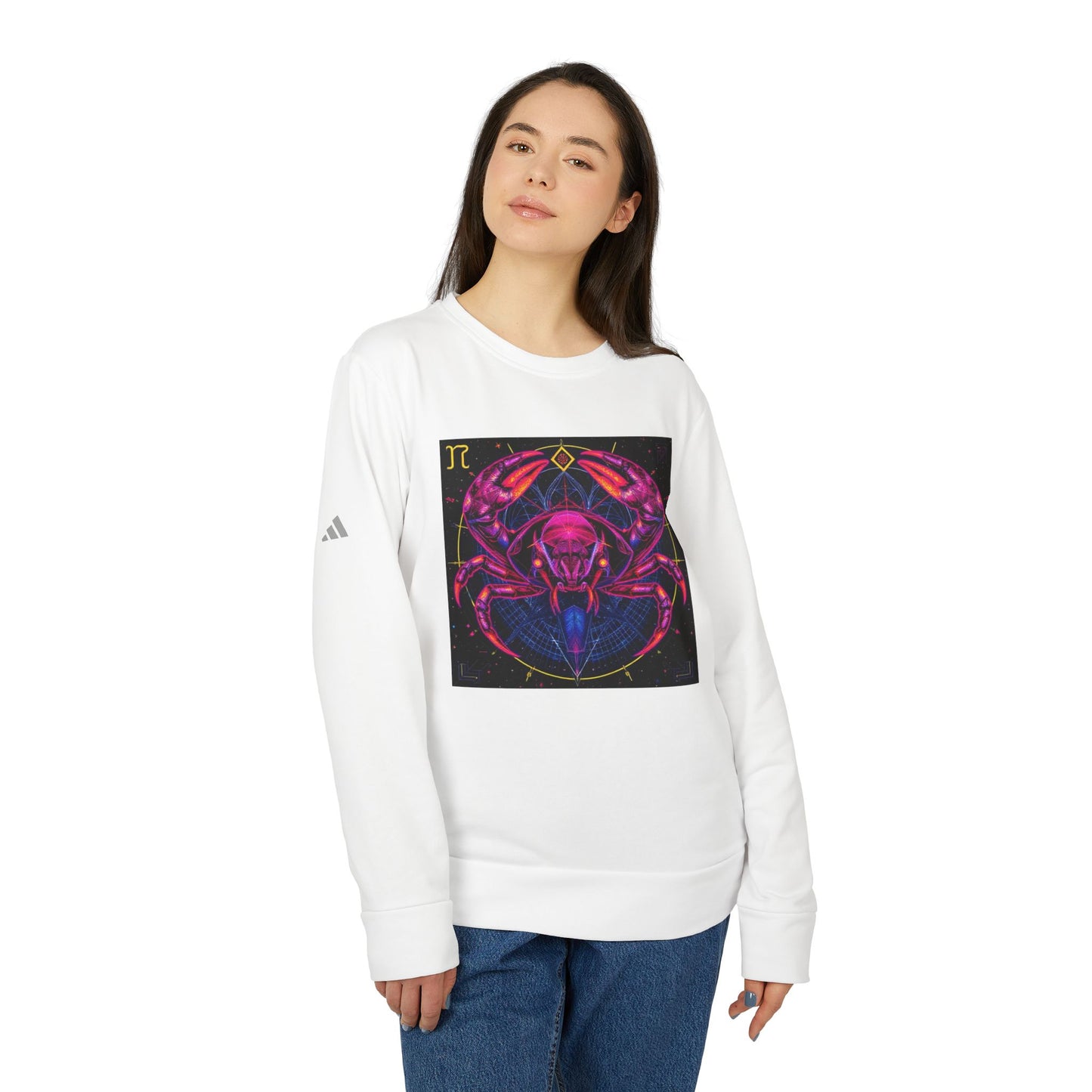 Adidas, Unisex Fleece Crewneck Sweatshirt, Cancer, Pop Art, Zodiac