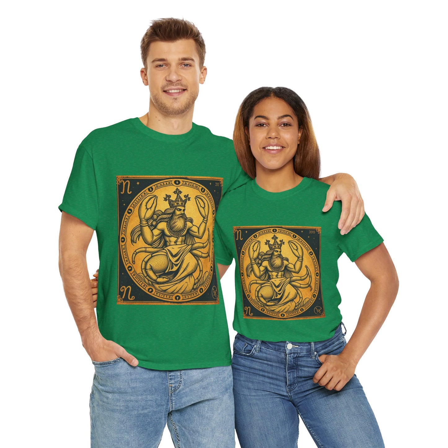 Unisex Heavy Cotton T-Shirt, Crab King, Cancer Zodiac Design