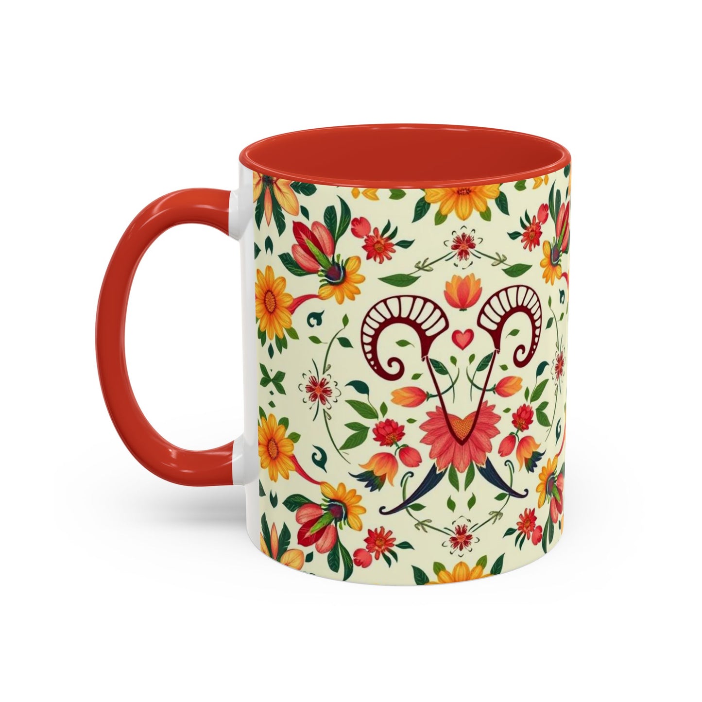 Accent Coffee Mug, Aries, Zodiac, Flower Pattern, (11, 15oz)