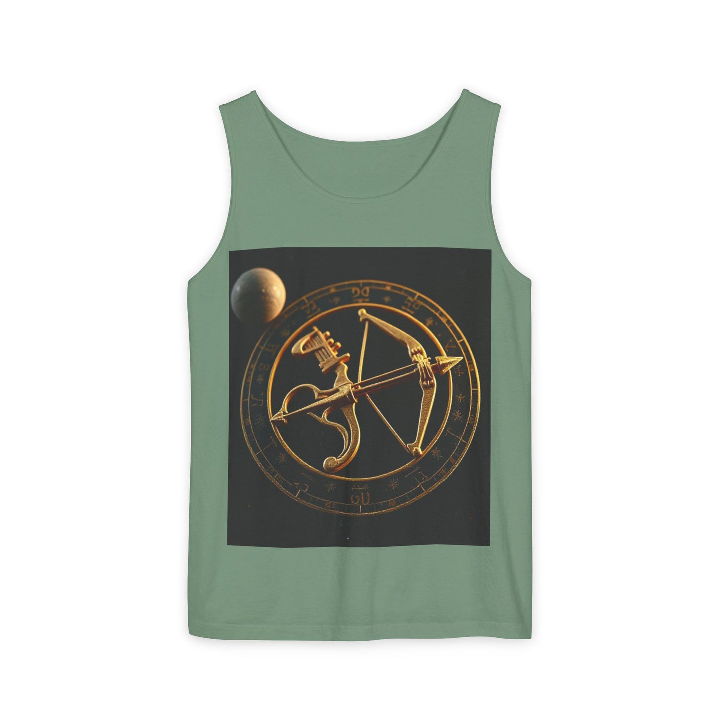 Unisex Garment-Dyed, Tank Top, Sagittarius Design, Planet Symbol v1, 100% US cotton