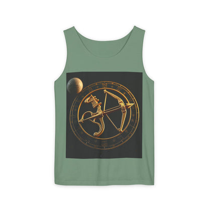 Unisex Garment-Dyed, Tank Top, Sagittarius Design, Planet Symbol v1, 100% US cotton