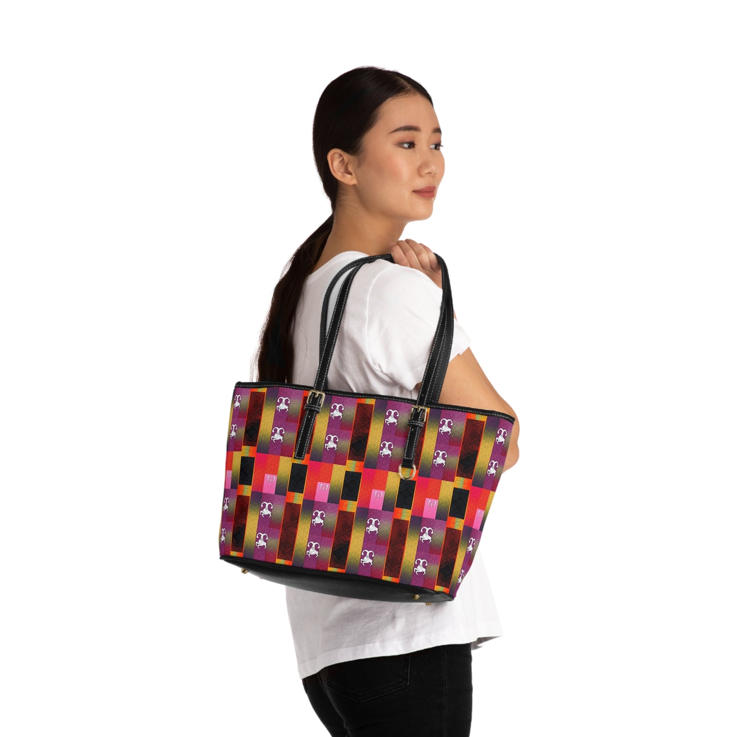Leather Shoulder Bag, Capricorn, Zodiac v2, Shapes Pattern