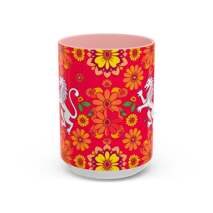 Accent Coffee Mug, Leo, Zodiac v4, Flower Pattern, (11, 15oz)