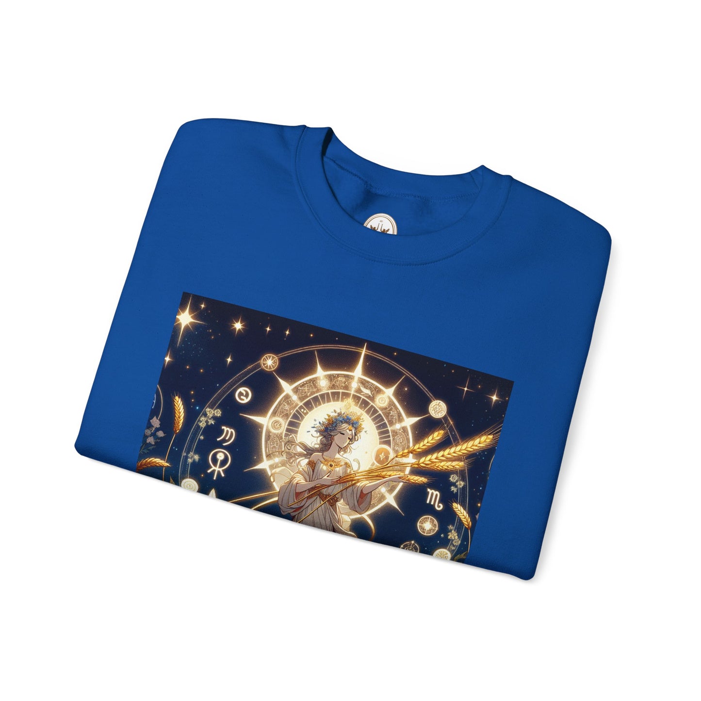 Unisex Heavy Blend™ Crewneck Sweatshirt, anime girl in wheat field, Virgo Zodiac Design