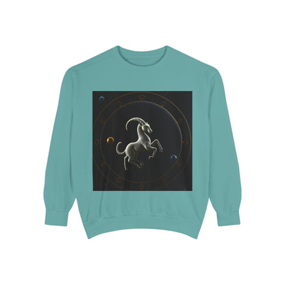 Garment-Dyed Sweatshirt, Unisex, Space Animal Design v1, Capricorn