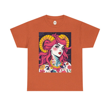 Unisex Heavy Cotton T-Shirt, Aries, Zodiac v2, Sexy Art