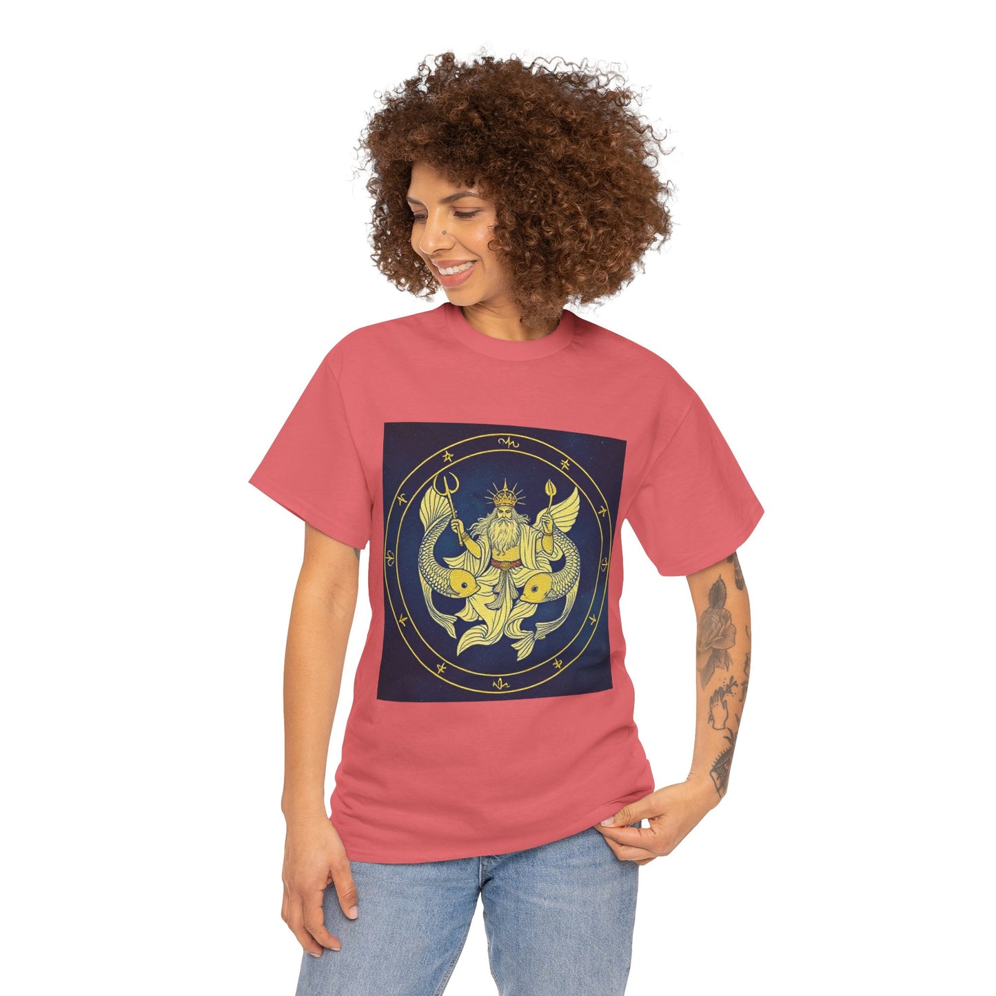 Unisex Heavy Cotton T-Shirt, King of Pisces, Zodiac Design