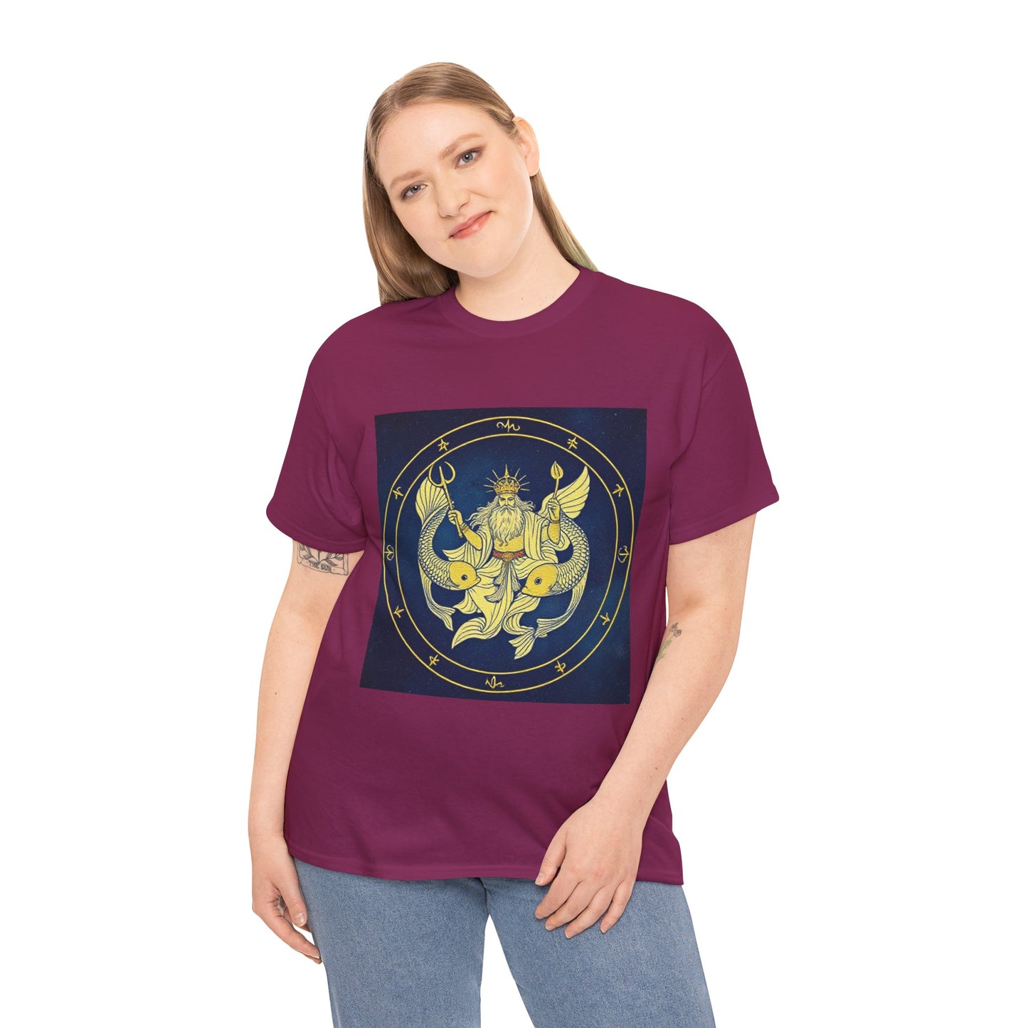 Unisex Heavy Cotton T-Shirt, King of Pisces, Zodiac Design