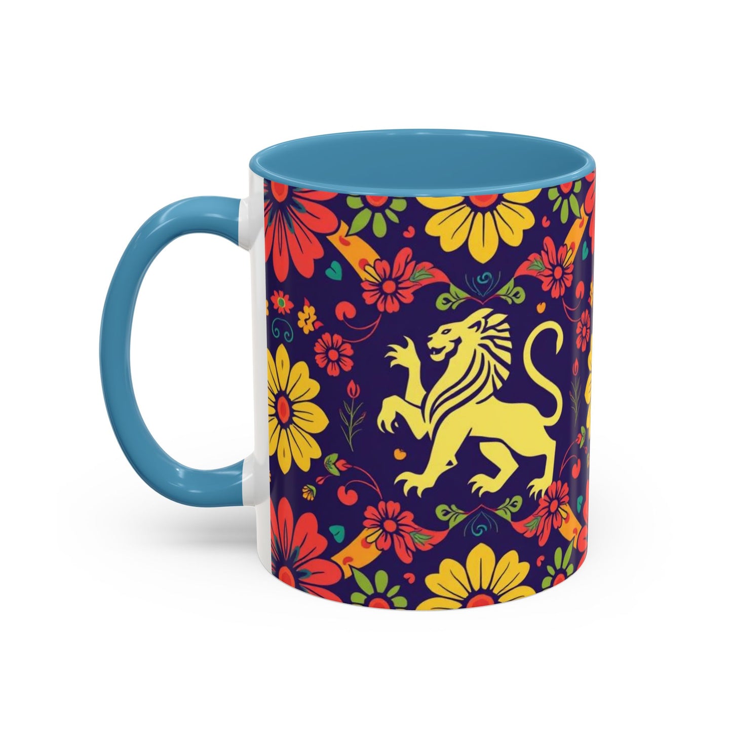 Accent Coffee Mug, Leo, Zodiac v3, Flower Pattern, (11, 15oz)