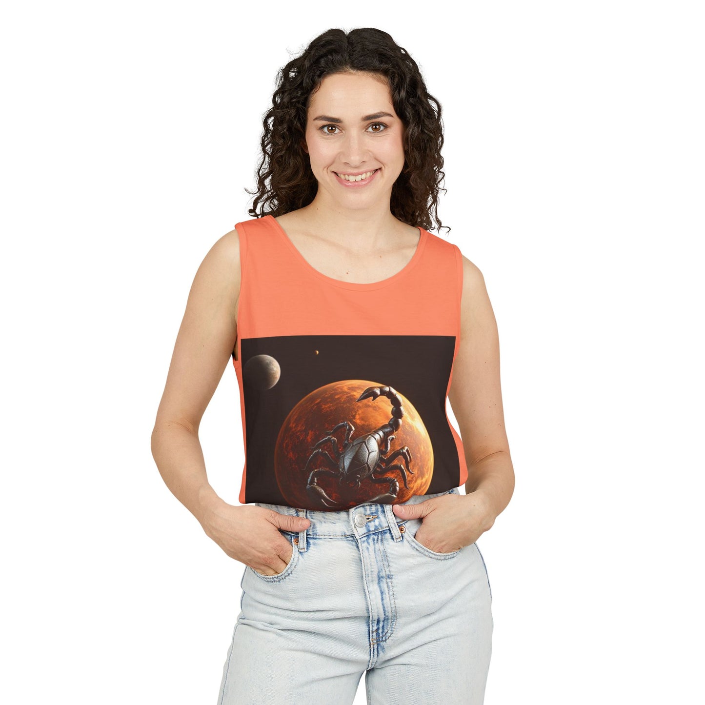 Unisex Garment-Dyed, Tank Top, Scorpio Design, Planet Symbol, 100% US cotton