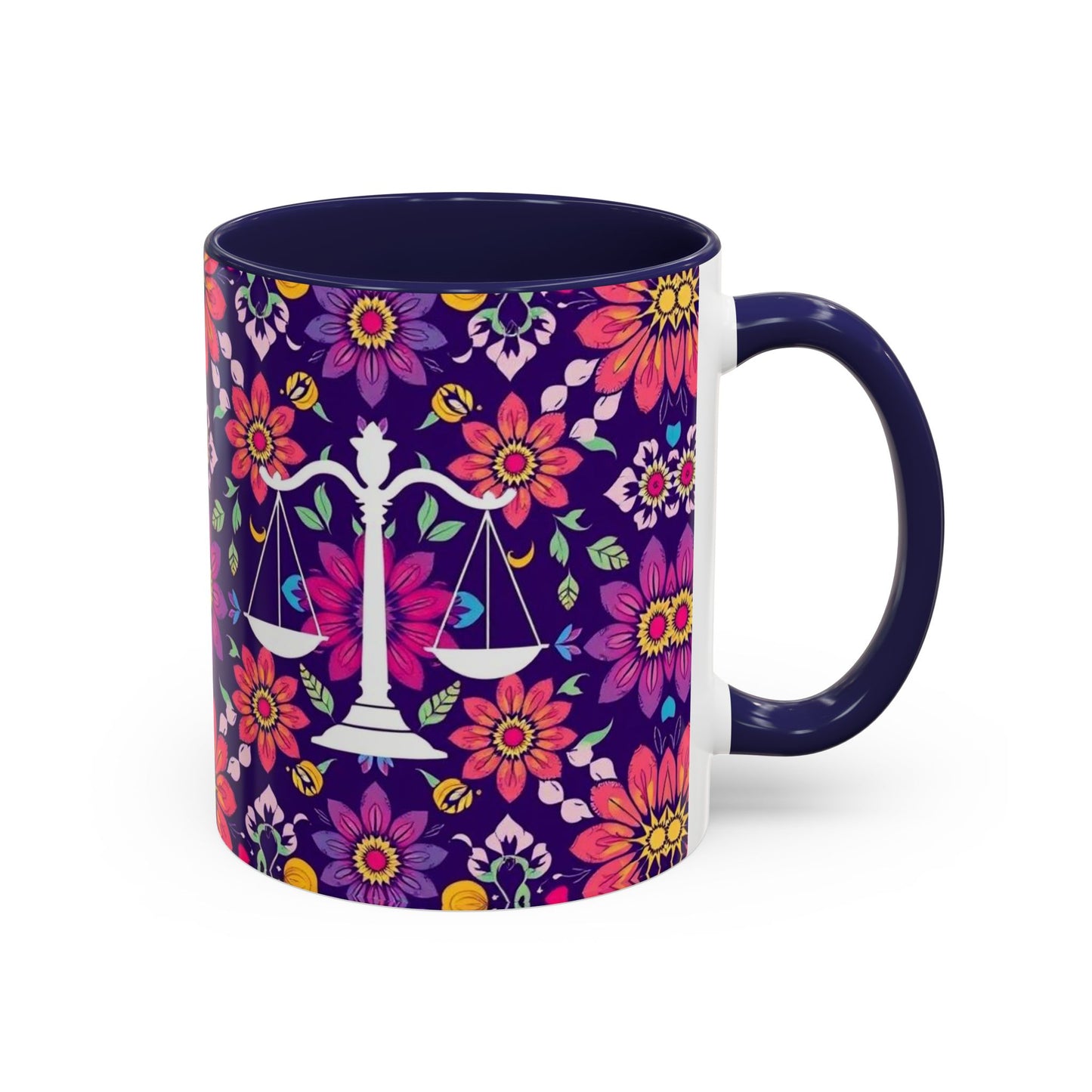 Accent Coffee Mug, Libra, Zodiac v3, Flower Pattern, (11, 15oz)